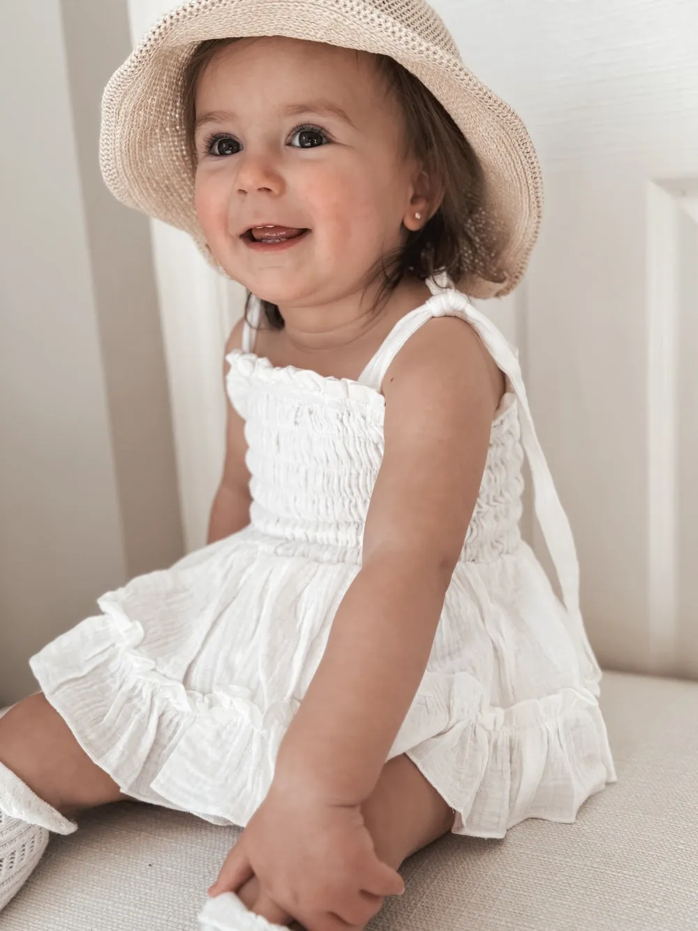 Maya White Muslin Baby Romper