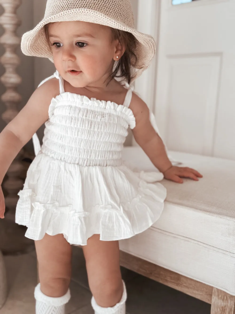 Maya White Muslin Baby Romper