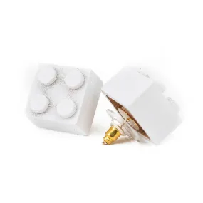 Wooden Brick 2x2 Stud Earrings WHITE